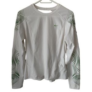 Nike size Large white and lime green long sleeve athletic performance shirt EUC